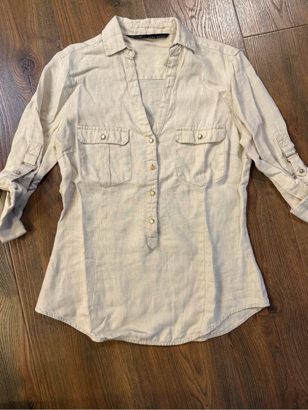 Zara Cream Button-Front Utility coastal European Tunic